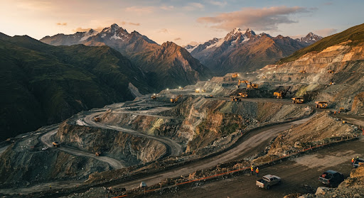 Excavación minera en los Andes de Ayacucho al atardecer